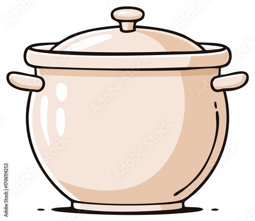 Cartoon Cooking Pot with Lid, Simple Illustration of Kitchen Utensil, Cookware, Food Preparation