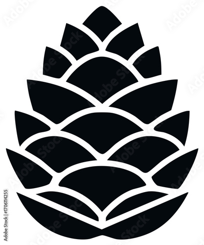Stylized Black Pine Cone or Hop Cone Abstract Nature Silhouette Icon
