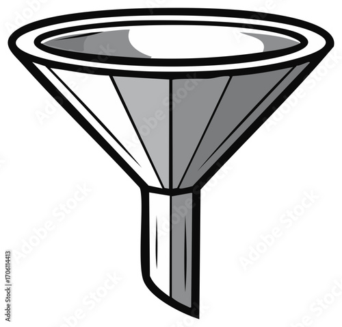 Simplified black and white funnel illustration for filtering or pouring liquids and powders.