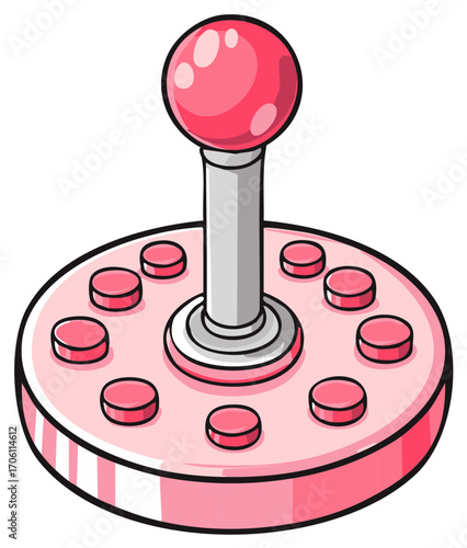 Vector illustration of a pink vintage arcade machine joystick with round buttons for gaming