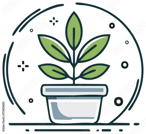 Potted Plant Icon for Sustainable Living Symbolizing Growth and Environmental Care