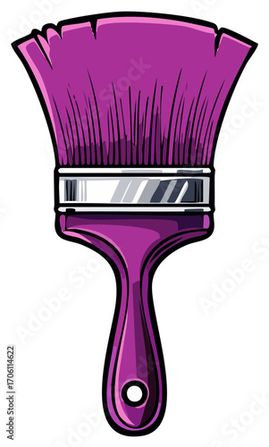 Vibrant purple paint brush with detailed bristles and a smooth handle