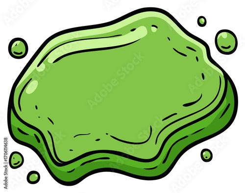 Gooey green slime puddle with bubbles cartoon vector illustration