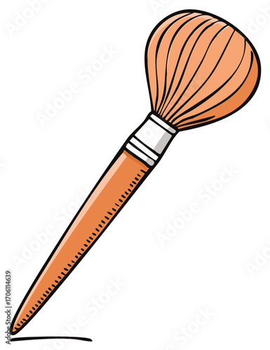 Stylized cartoon illustration of an orange makeup brush with a fluffy tip