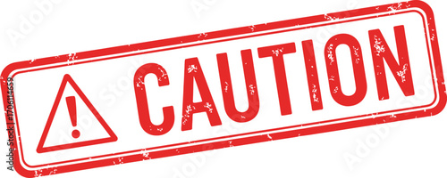 Red Caution Sign with Exclamation Mark and Warning Text on White Background