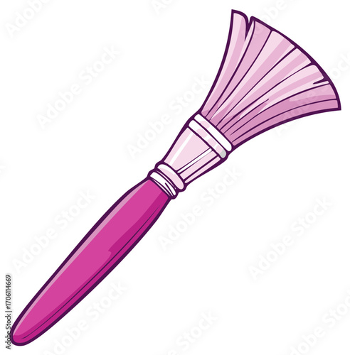 Pink makeup brush with a flared tip and a smooth handle for cosmetic application