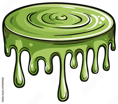 Illustration of Green Slime Drips or Green Fluid on Cartoon Style Design