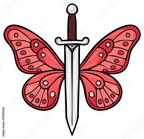Stylized sword with butterfly wings emblem graphic design