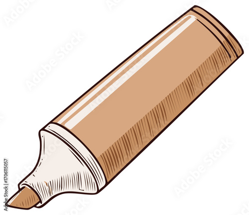 Brown highlighter pen drawing with chisel tip and angled body