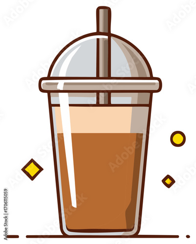 Illustration of an iced coffee beverage in a to go cup with a lid