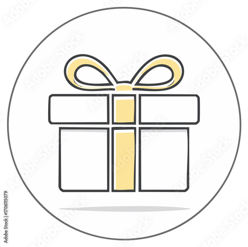 Modern Line Art Gift Box Icon with Yellow Ribbon for Holiday Celebration and Special Offers