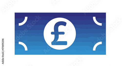 Pound sterling symbol represents british currency on a blue gradient banknote, symbolizing financial transactions and global economics.