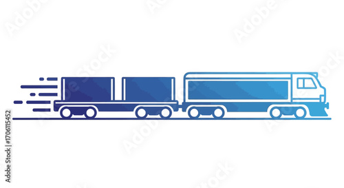 Modern blue train transporting cargo containers on railway tracks at high speed, symbolizing efficient logistics and fast delivery of goods.