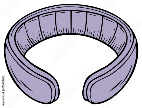 Illustrated purple neck pillow with textured ribbed interior and smooth outer curves