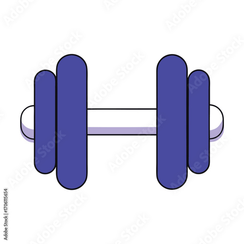 Vector art of a blue dumbbell icon with rounded edges, isolated on a, representing strength and fitness