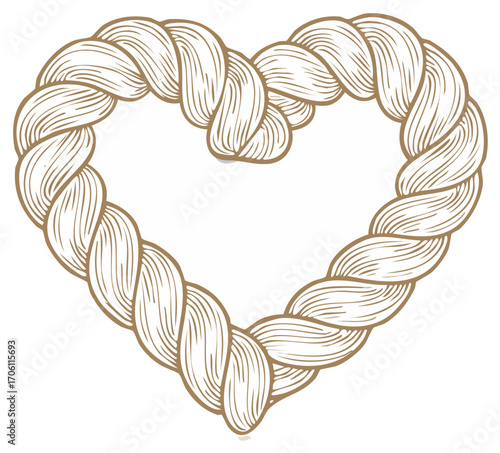 Braided rope heart shape illustration, hand-drawn style