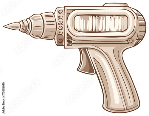 Retro Ray Gun Illustration, Vintage Space Weapon Toy, Futuristic Cartoon Pistol, Sci-Fi Blaster