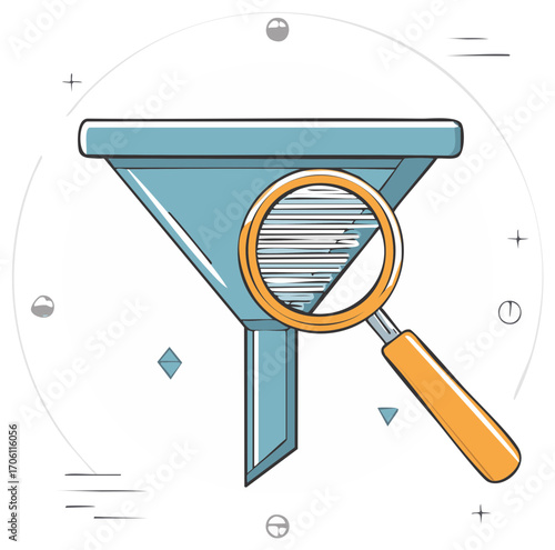 Data Filtering and Analysis Concept with Funnel and Magnifying Glass