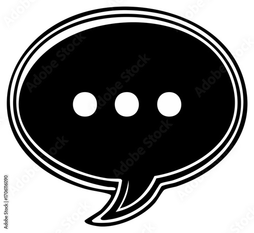 Black and white speech bubble icon with ellipsis dots for communication chat or message