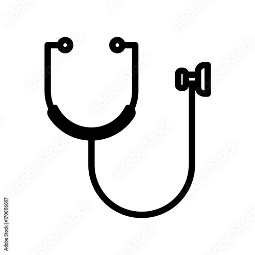 Flat line icon of a stethoscope, representing medical examination, doctor, and healthcare diagnostics