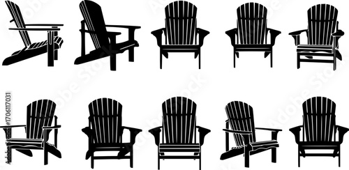Adirondack chair silhouette, Adirondack chair SVG, Chairs silhouette set