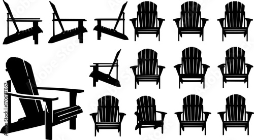 Adirondack chair silhouette, Adirondack chair SVG, Chairs silhouette set