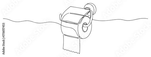 Toilet paper roll drifting on water surface, environmental pollution hygiene waste concept – minimalist line vector illustration