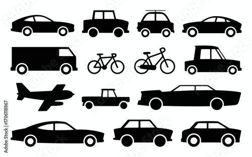 Vector art of transportation vehicle silhouettes for travel