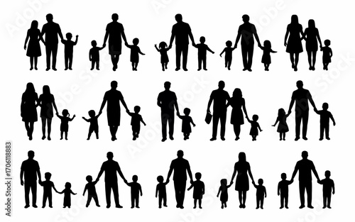 Vector art of silhouette of family members standing together
