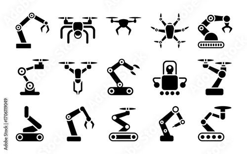 Vector art of robotic arm and drone icons