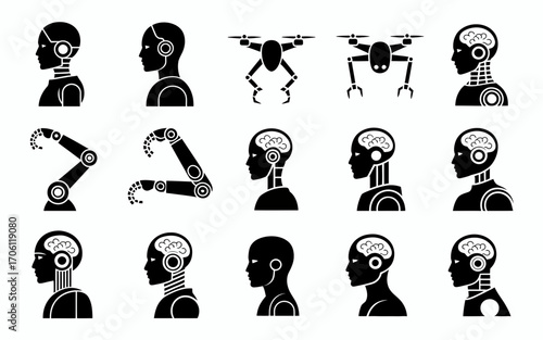 Vector art of set of artificial intelligence icons