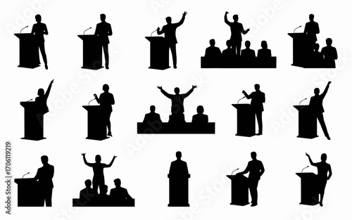 Vector art of collection of silhouette speakers giving speech