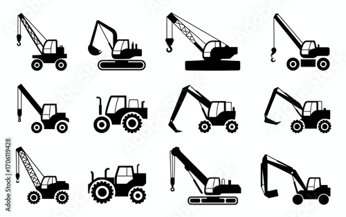 Vector art of construction vehicle silhouettes for your design