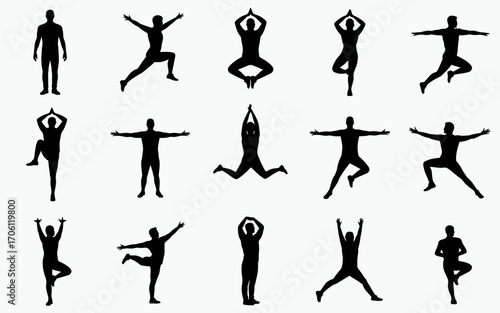 Vector art of collection of yoga poses silhouettes for design use