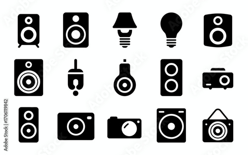 Vector art of audio and video equipment icon set for web design
