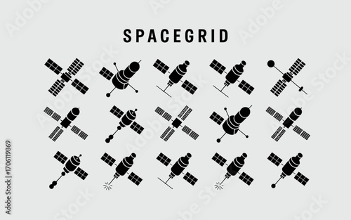 Vector art of spacegrid icon set of satellites for web design