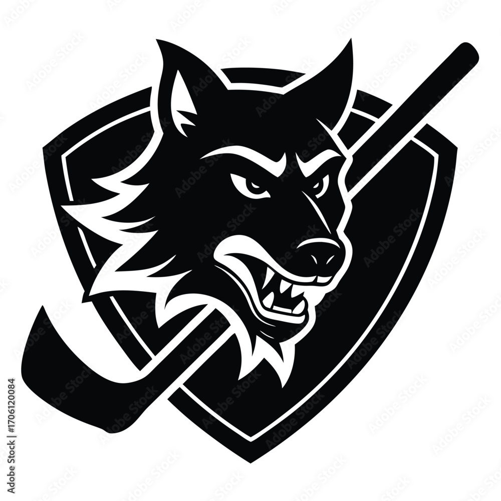 Obraz premium Aggressive Wolf Mascot Hockey Club Logo