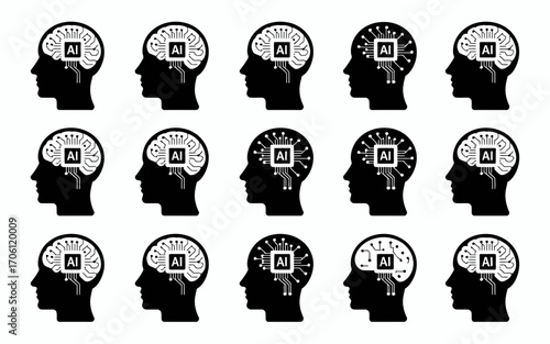 Vector art of artificial intelligence concept showing human head with circuit board