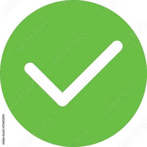 Bright green circle with white check mark icon symbol affirmation success approval confirmation