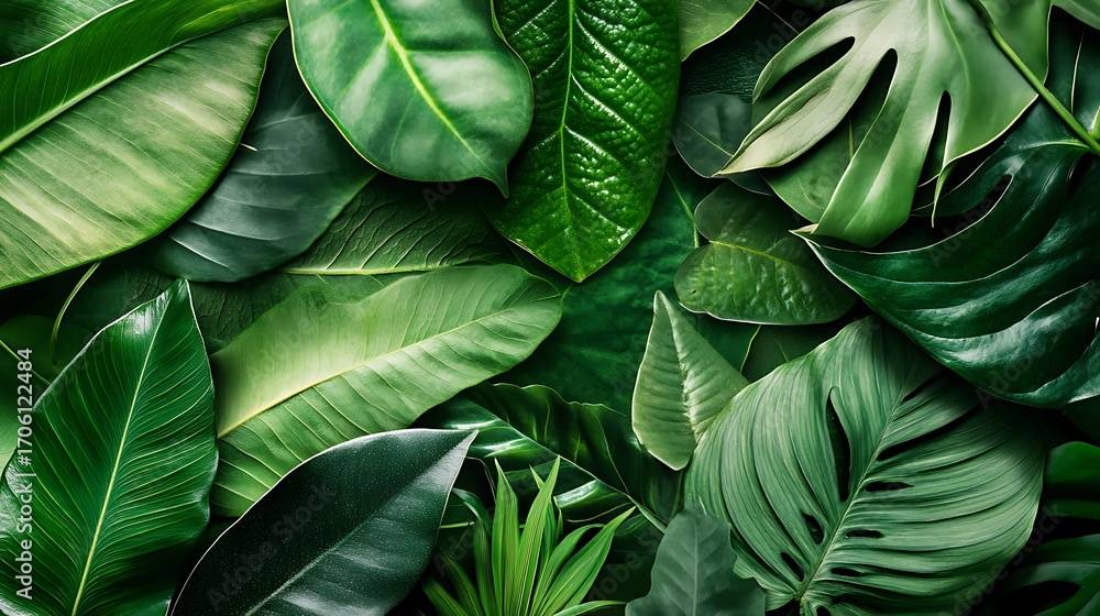 Fototapeta premium Vibrant Green Foliage Closeup with Textured Leaves in Natural Light and Detailed Vein-generative ai