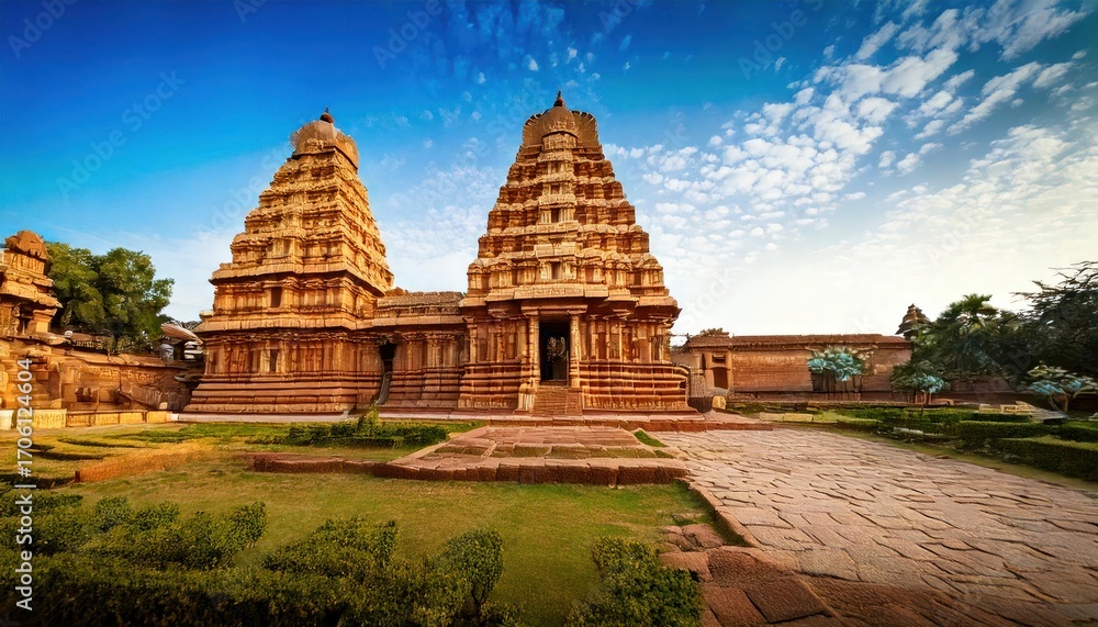 Fototapeta premium Brihadeeswarar Temple – Magnificent Dravidian Architecture in Thanjavur, Tamil Nadu