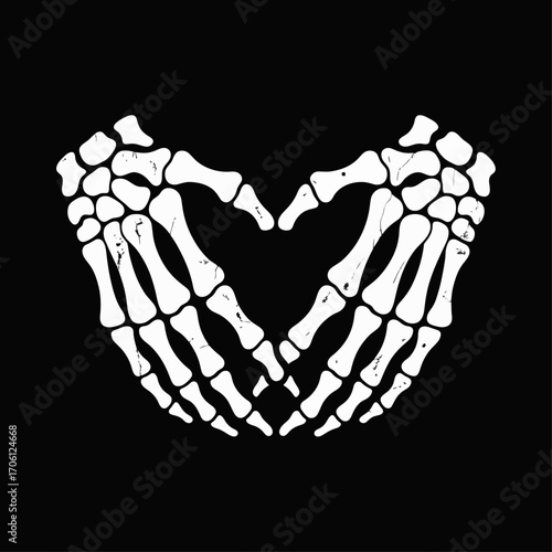 Structure Design a soldier, monochrome graphic of skeletal hands that form the center of a heart structure.