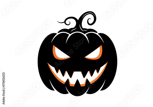 "Evil Pumpkin Face Silhouette Vector for Halloween Decoration"