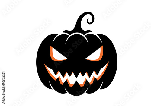 "Evil Pumpkin Face Silhouette Vector for Halloween Decoration"