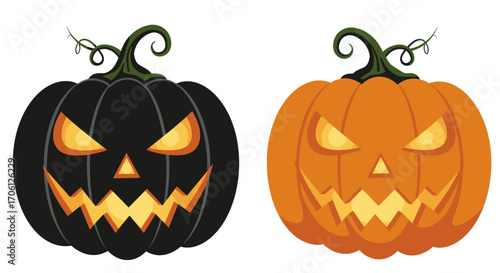 "Evil Pumpkin Face Silhouette Vector for Halloween Decoration"