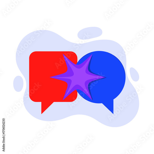 Two speech bubbles colliding with a starburst effect.