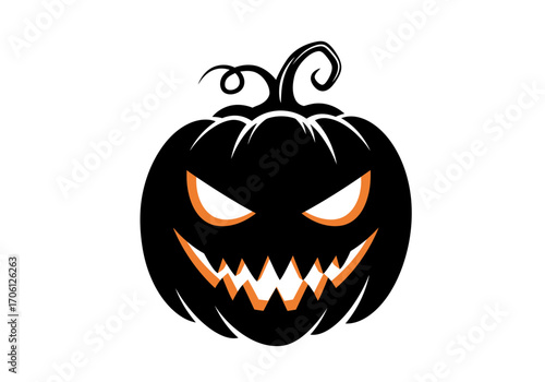 "Evil Pumpkin Face Silhouette Vector for Halloween Decoration"