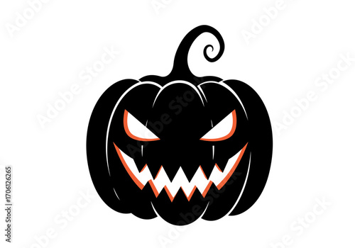 "Evil Pumpkin Face Silhouette Vector for Halloween Decoration"