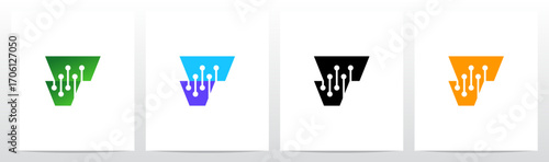 Letter Cut Stitch Together by Lines Nodes Initial Logo Design V