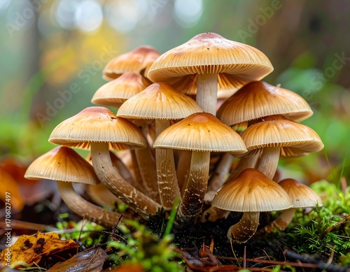 Cluster of mushrooms in a forest